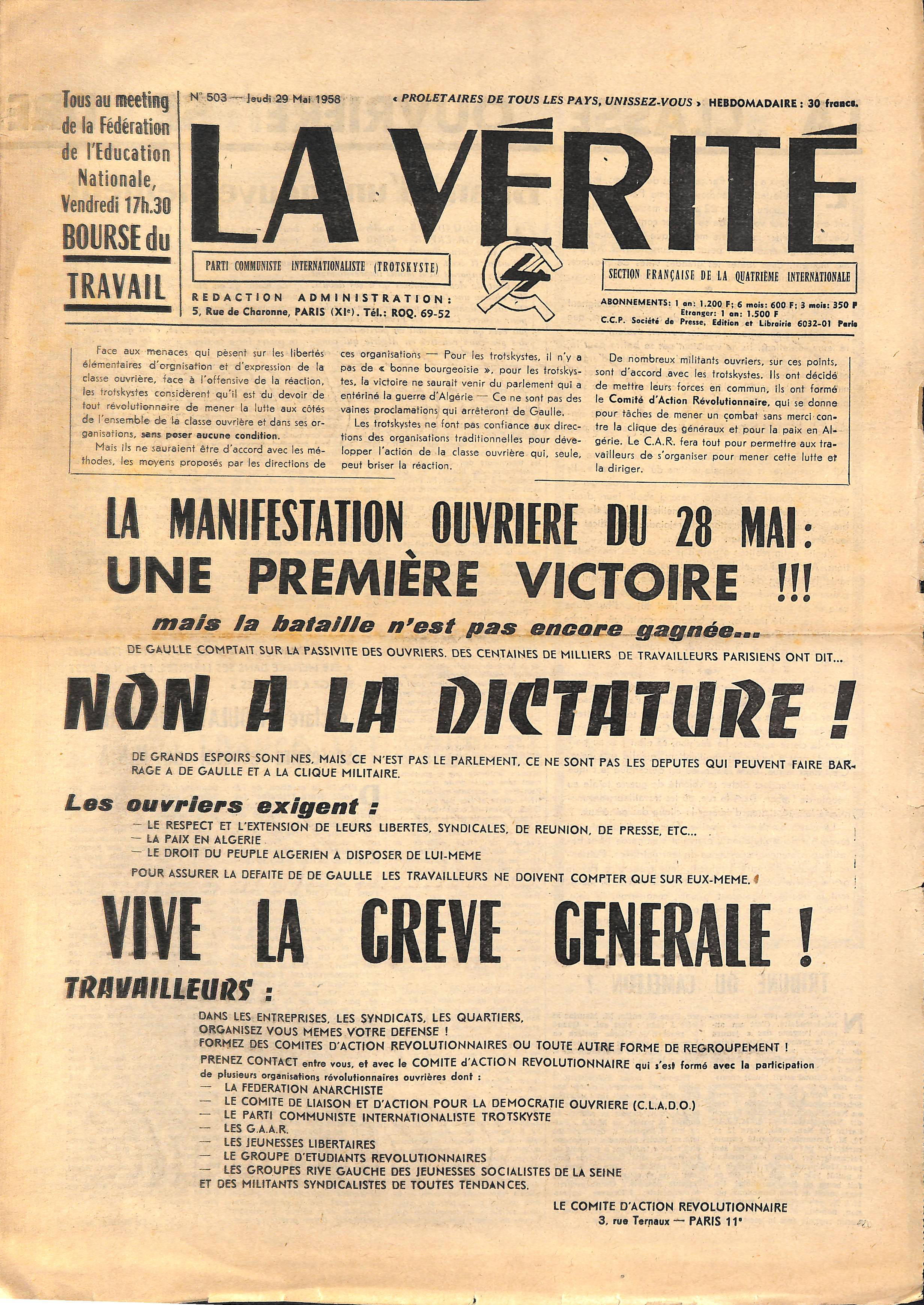 La Vérité 29 mai 1958