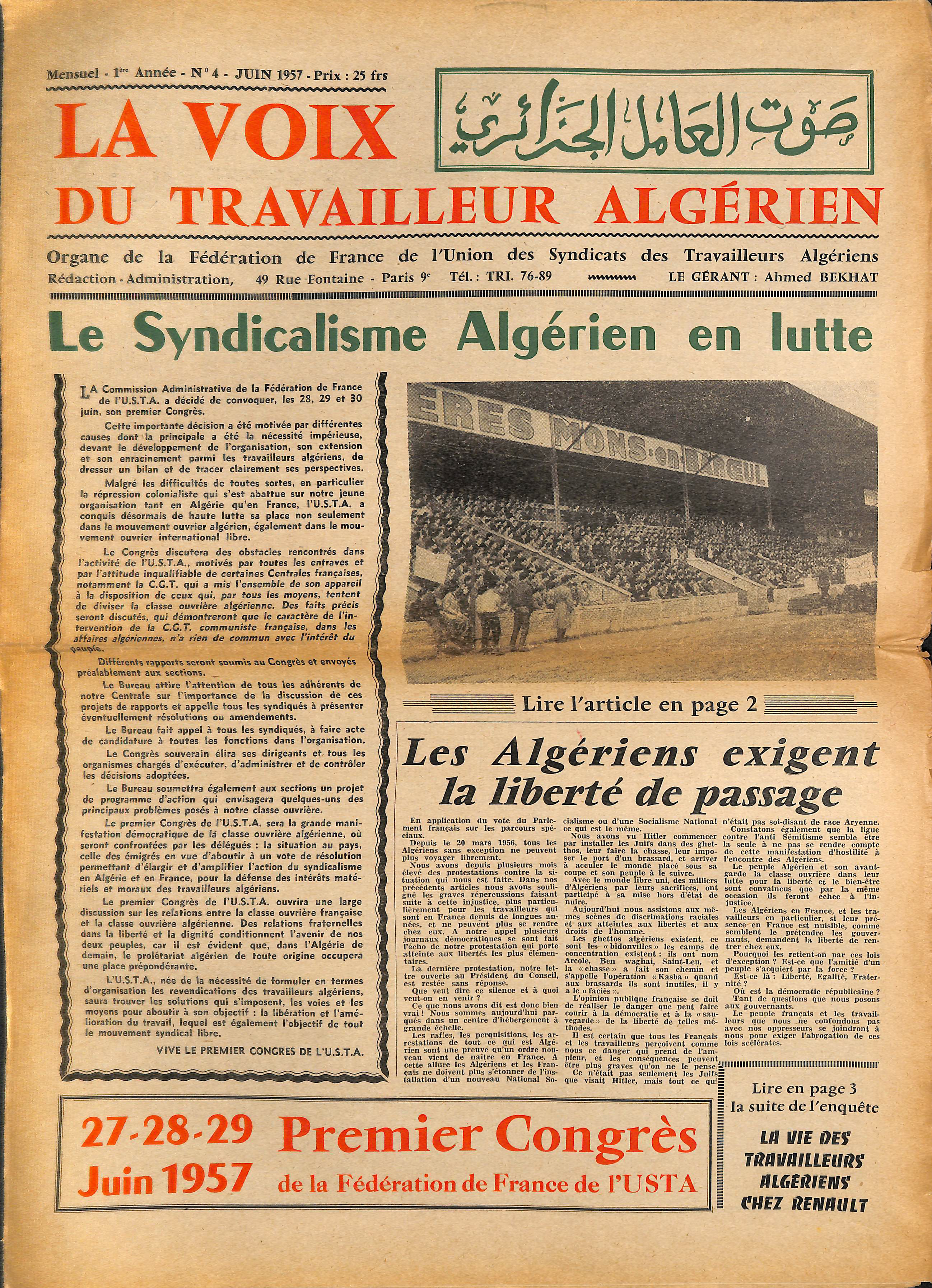 La Voix du travailleur algérien n° 4 1957